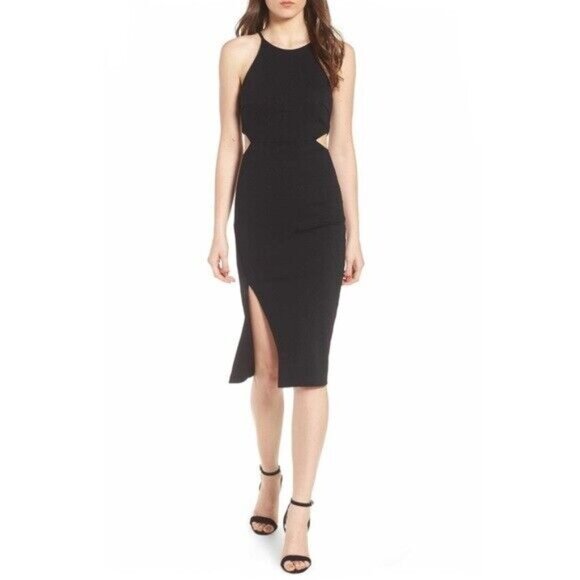 Womens Soprano Navy Midi Dress Cutout S Jr Sleeveless Halter Slit 7532 NWOT - Picture 1 of 9